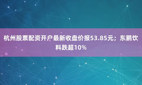 杭州股票配资开户最新收盘价报53.85元；东鹏饮料跌超10%